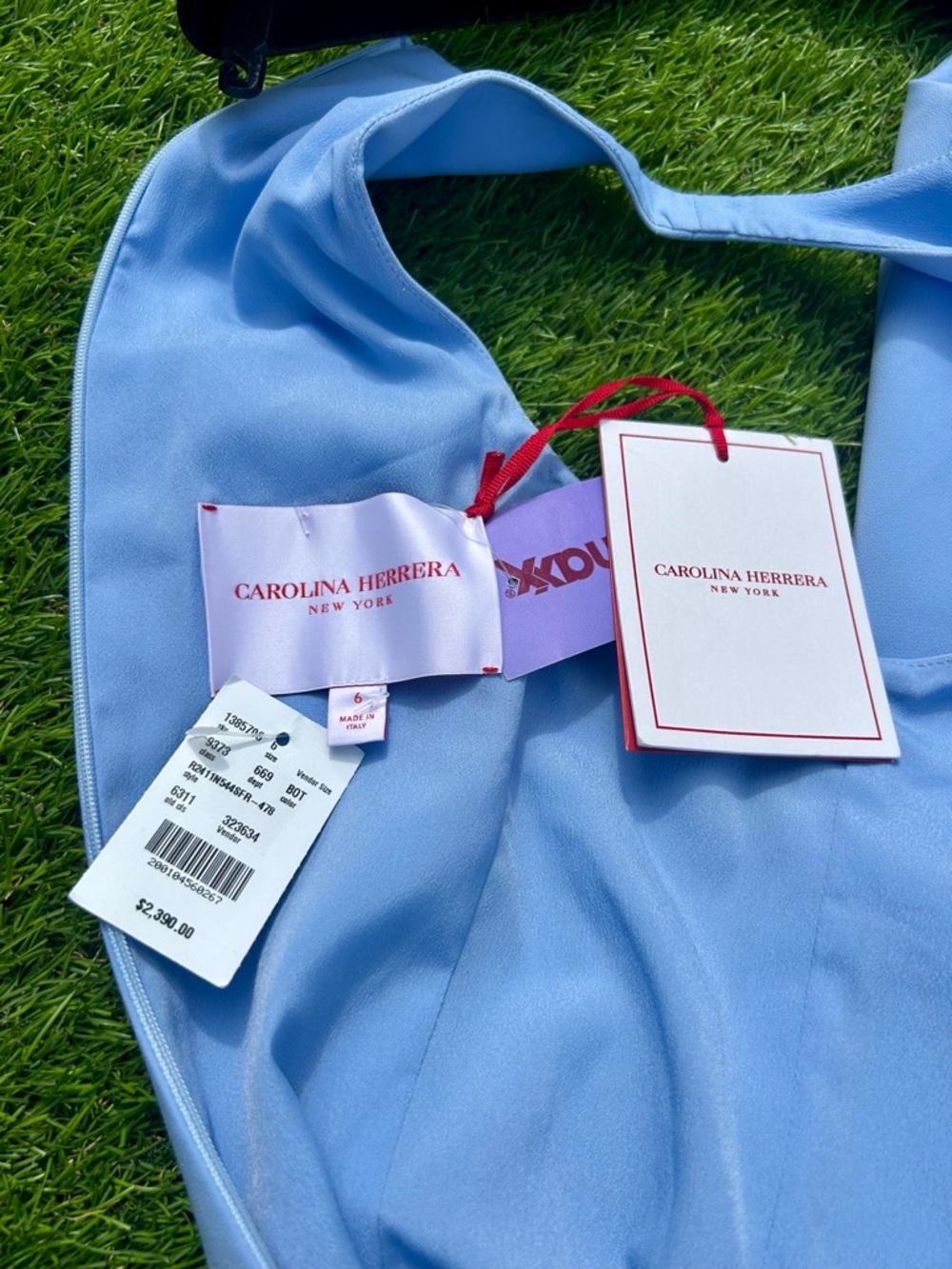 CAROLINA HERRERA SLEEVELESS HALTER GODET MIDI DRESS LAKE BLUE size 6 NEW - Picture 10 of 15